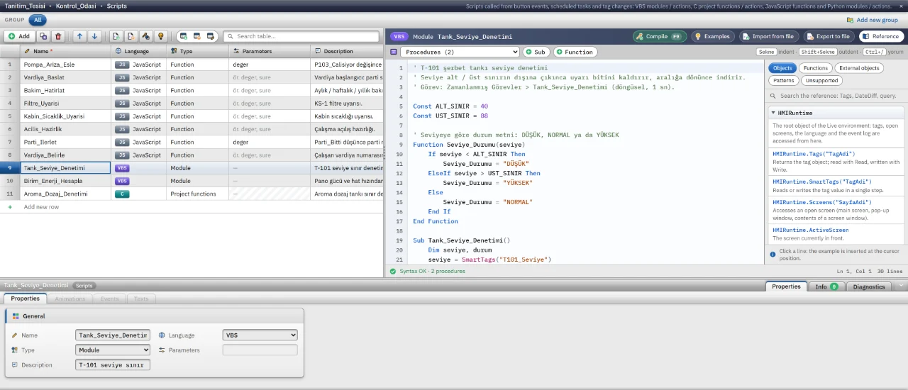A VBScript module with a procedure list and an object model reference.
