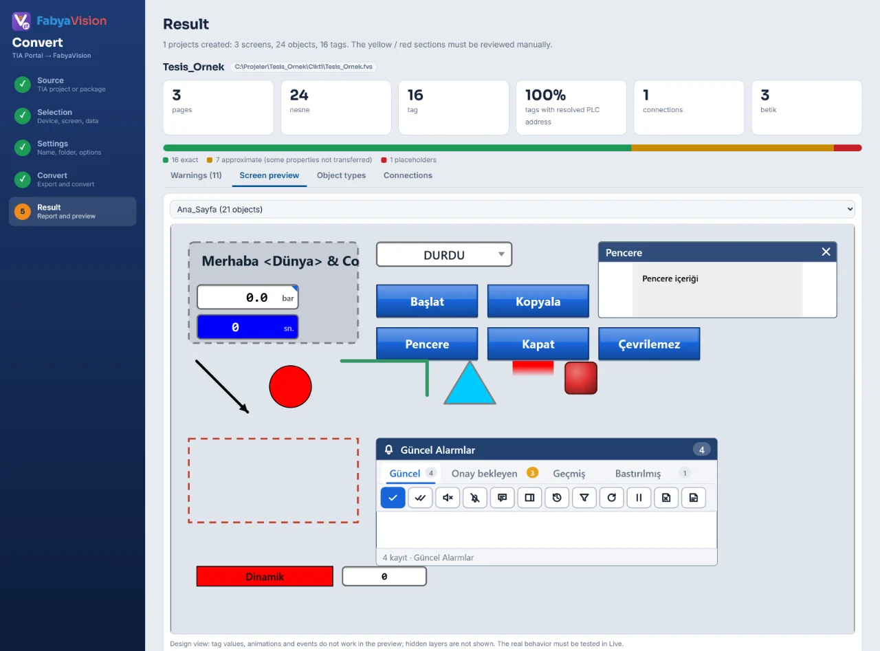 The converted screen previewed with the same drawing engine as Studio and Live.