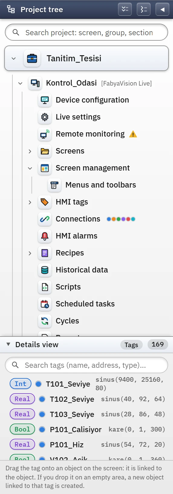Project tree: most concepts are present in the tree as a section.