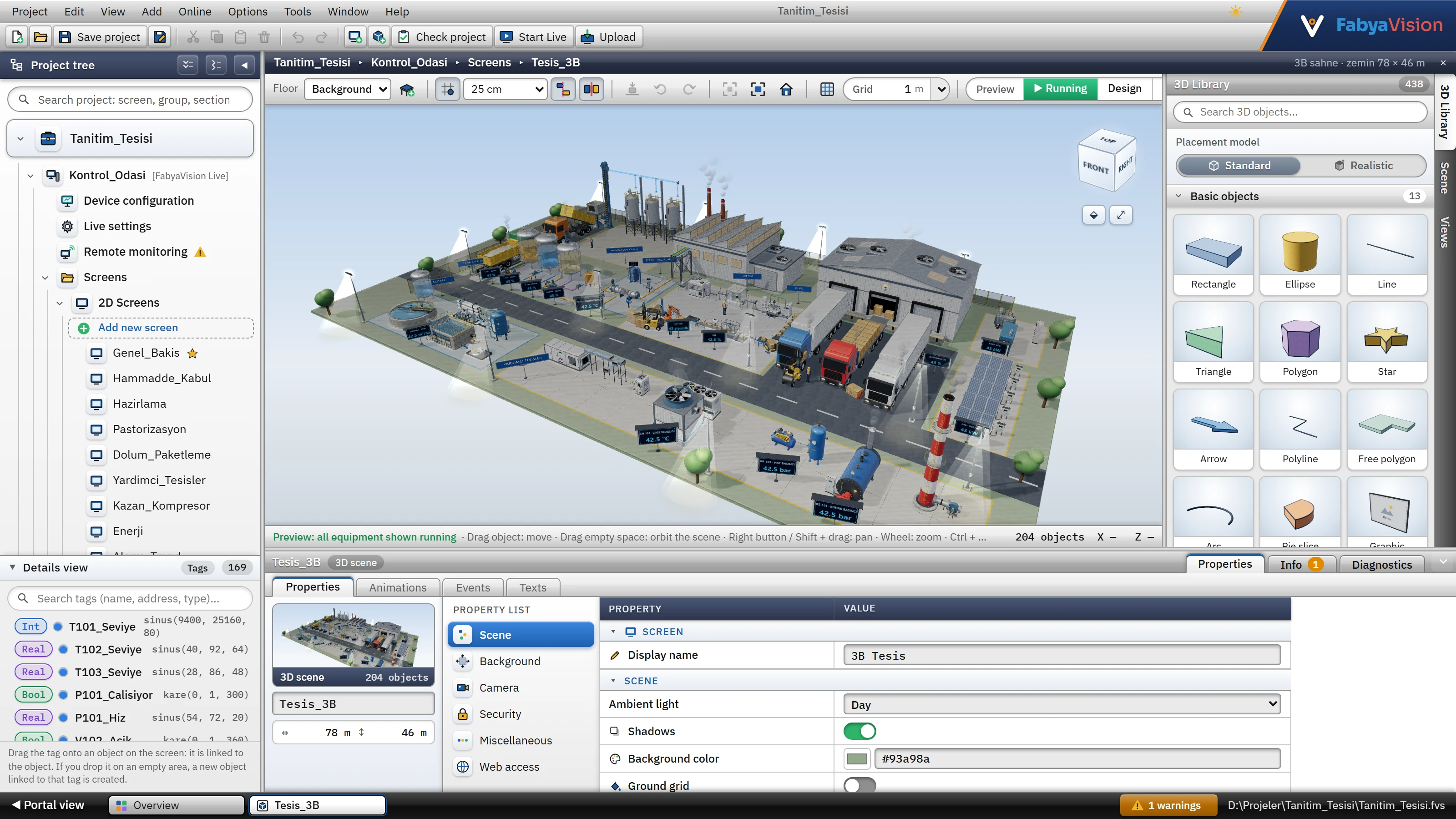 The 3D scene of the Tanitim_Tesisi project open in Studio.