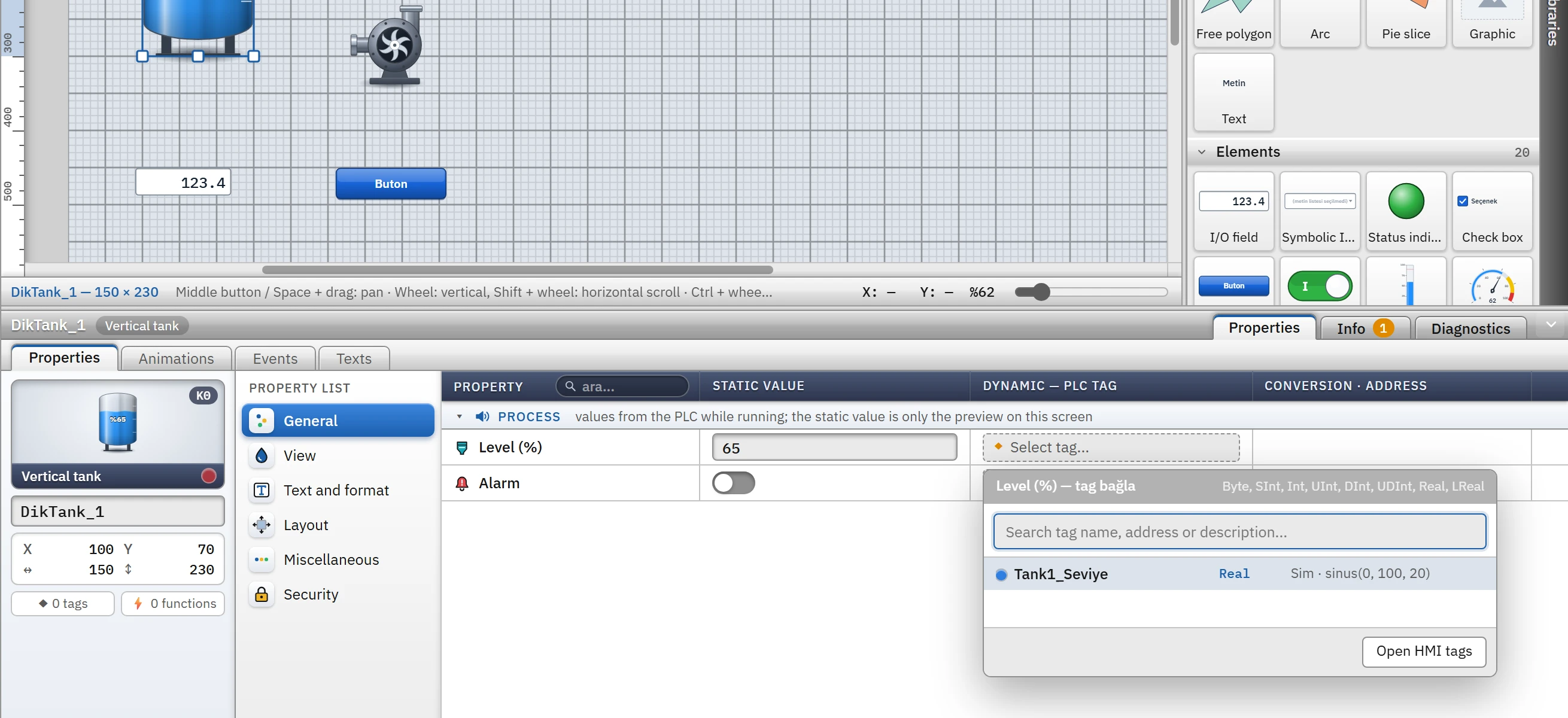 The tag selector lists only tags of a type suitable for the property.