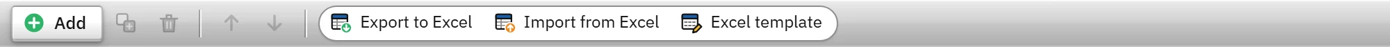 The Excel commands in the table toolbar.