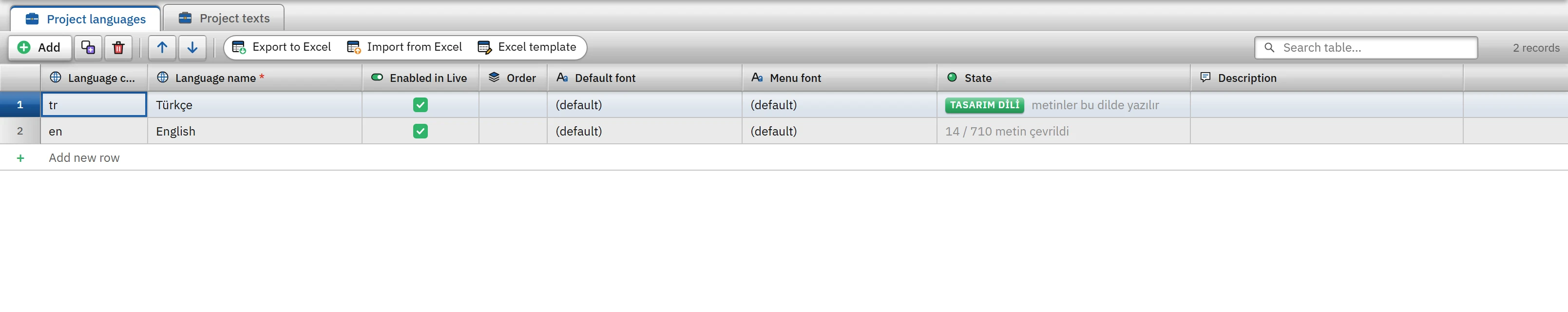 Project languages: the design language and a second language. (The second language was added in memory.)