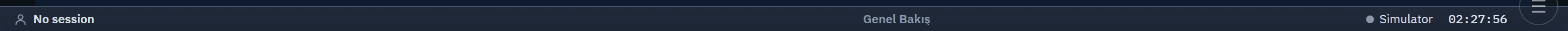 Status bar: the logged-on user, the open screen, a connection summary, and the time. If there is only a simulator connection, the summary reads Simulator .