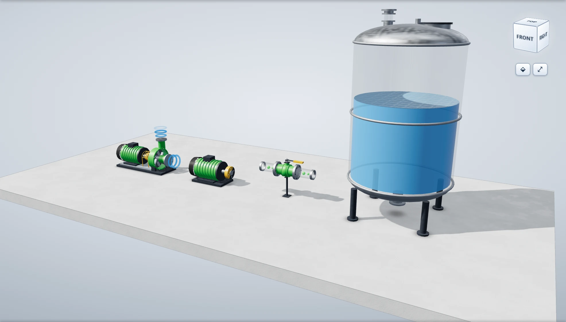 Pump, motor, valve and tank in the Standard model.