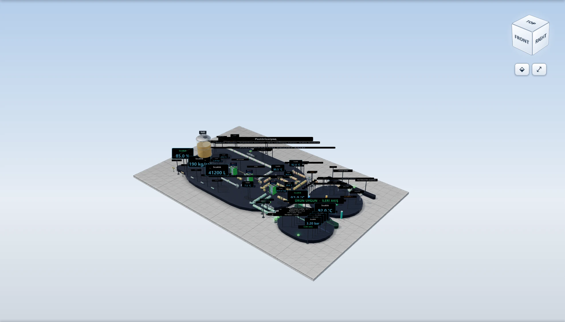 The same screen in Exact mode: cards, texts and indicators are also 3D objects, in their 2D positions.