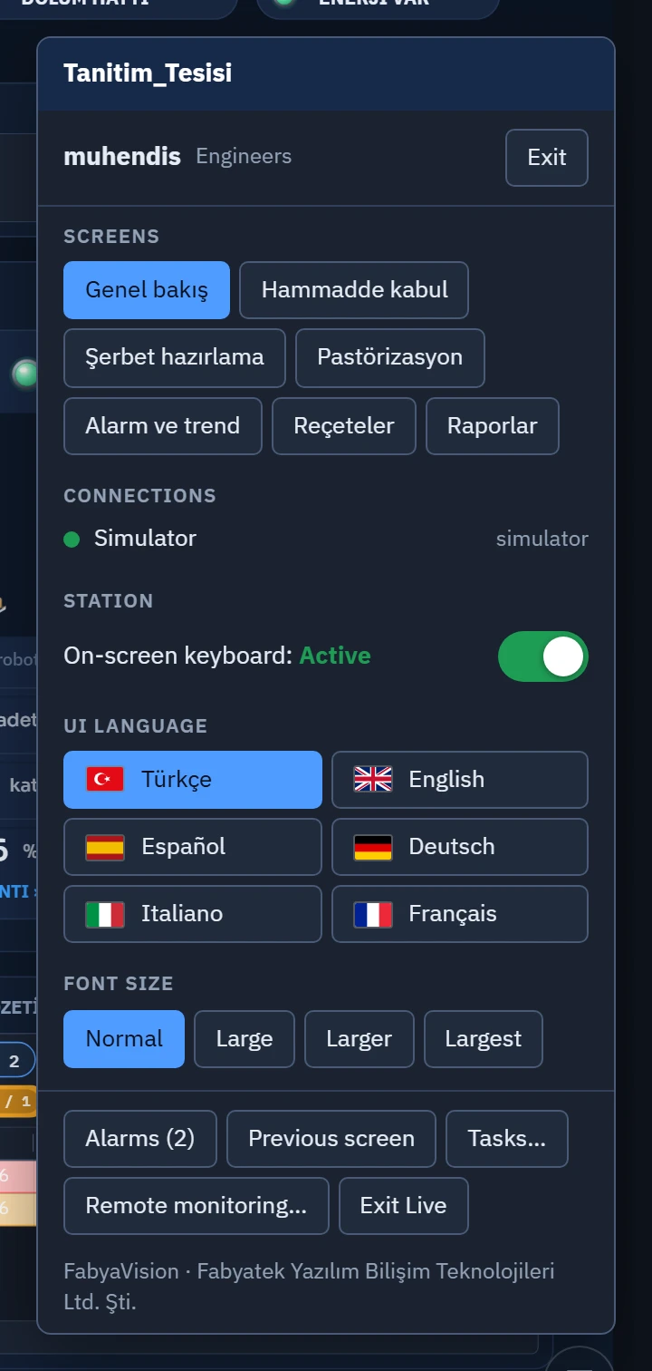 When a user from the Muhendisler group logs on, the same list also includes Recipes and Reports.