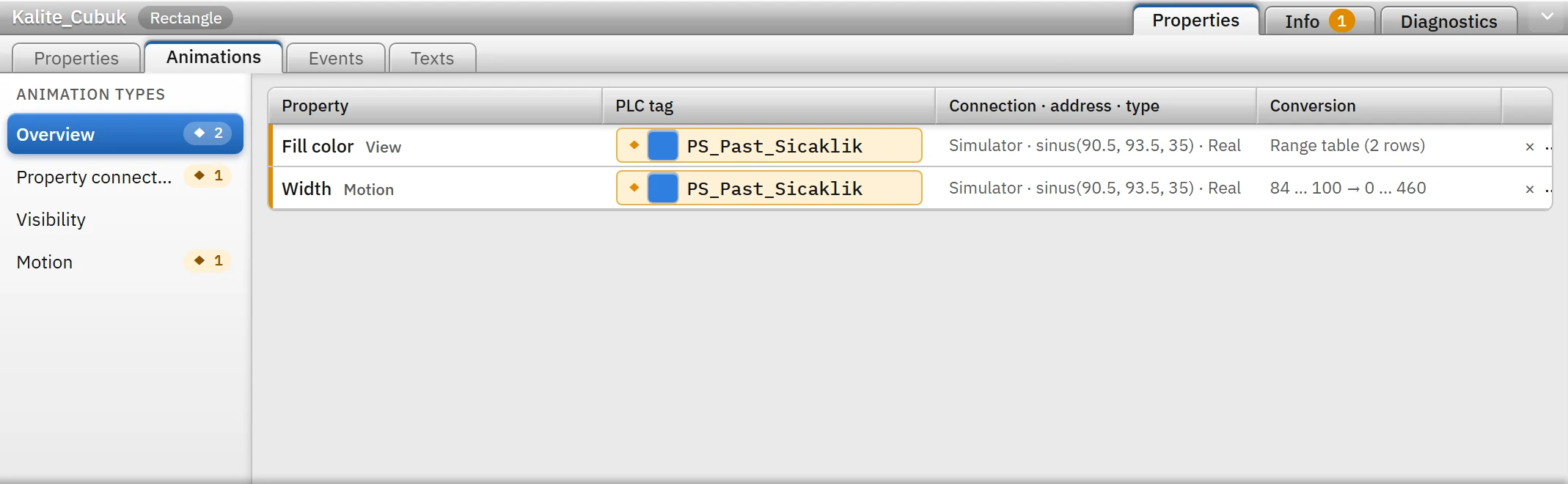 Overview of the Kalite_Cubuk object: two bindings (range table and scaled width).