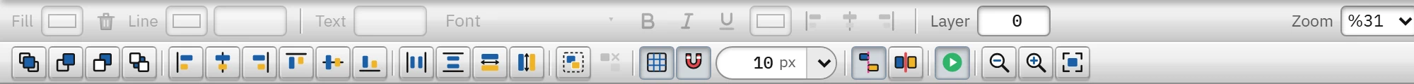 Layout bar with three heat exchangers selected: the order, alignment, distribution, and size buttons are enabled.