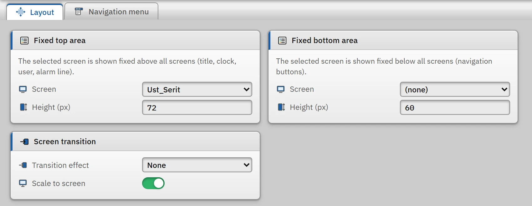The Layout tab of the Screen management section.