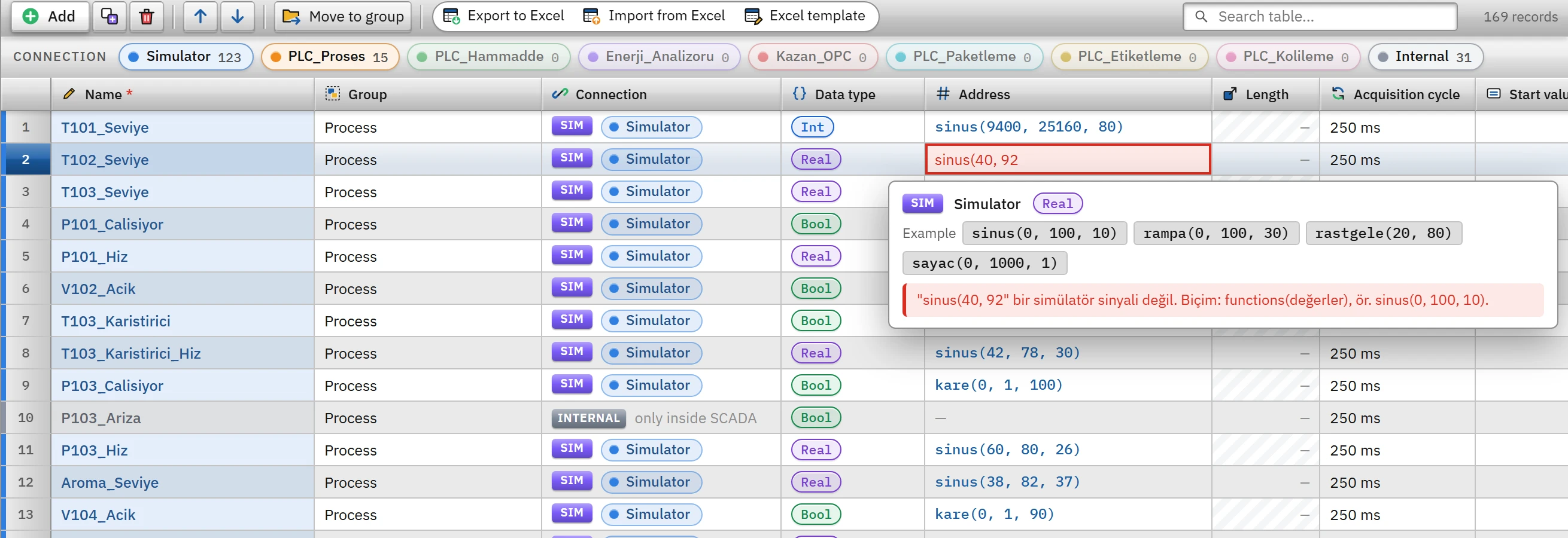 While an invalid address is being typed, the cell turns red and the box below it states the reason.