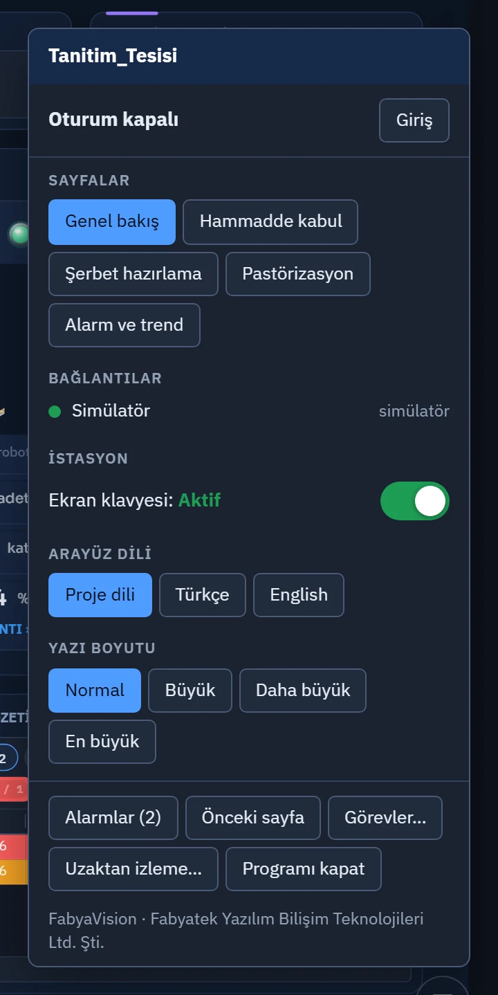 Oturum kapalıyken Sayfalar listesi: Muhendisler grubuna ayrılan Reçeteler ve Raporlar ile görünür olmayan sayfa listede yok.