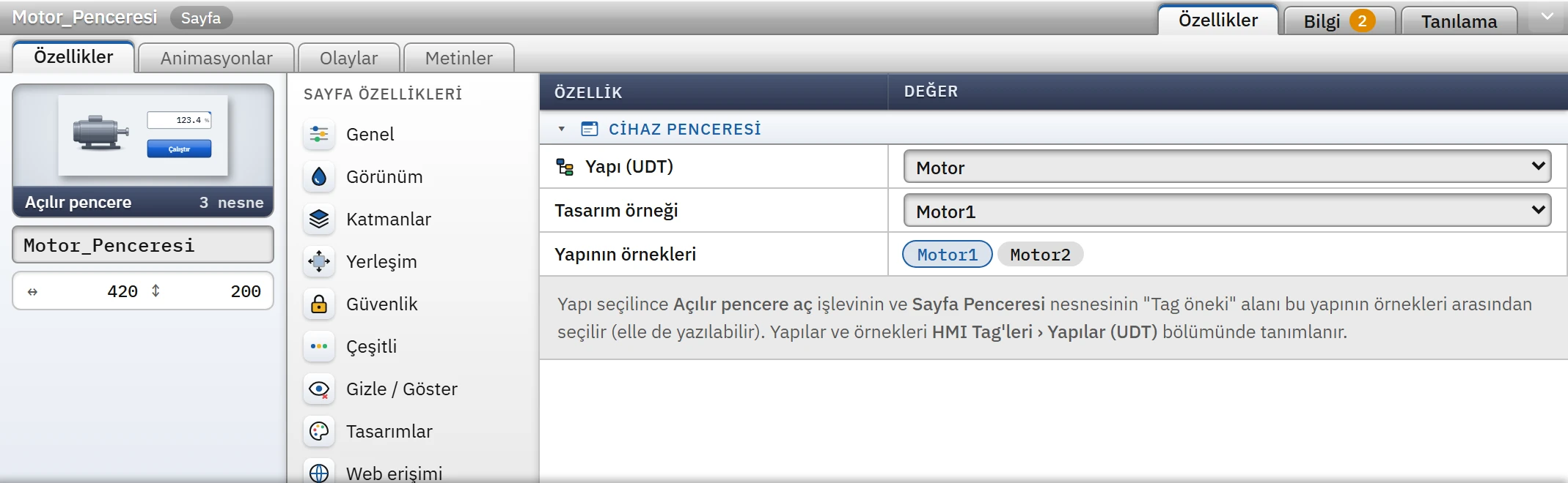 Cihaz penceresi: yapı Motor, tasarım örneği Motor1.