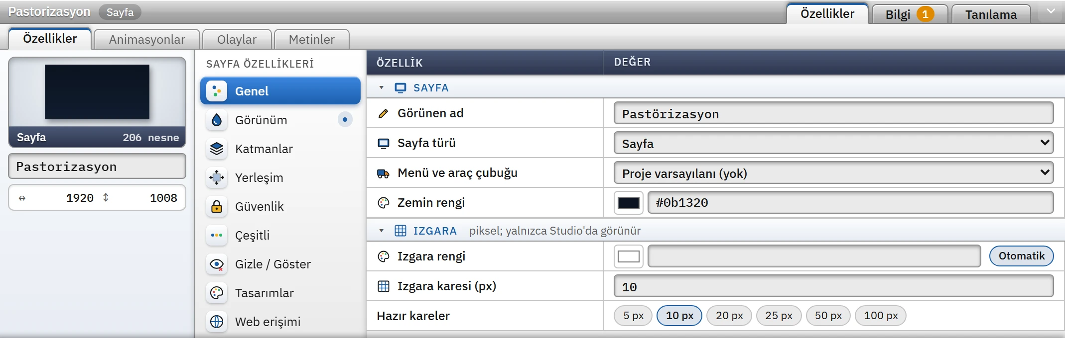Sayfa özellikleri, Genel sınıfı.