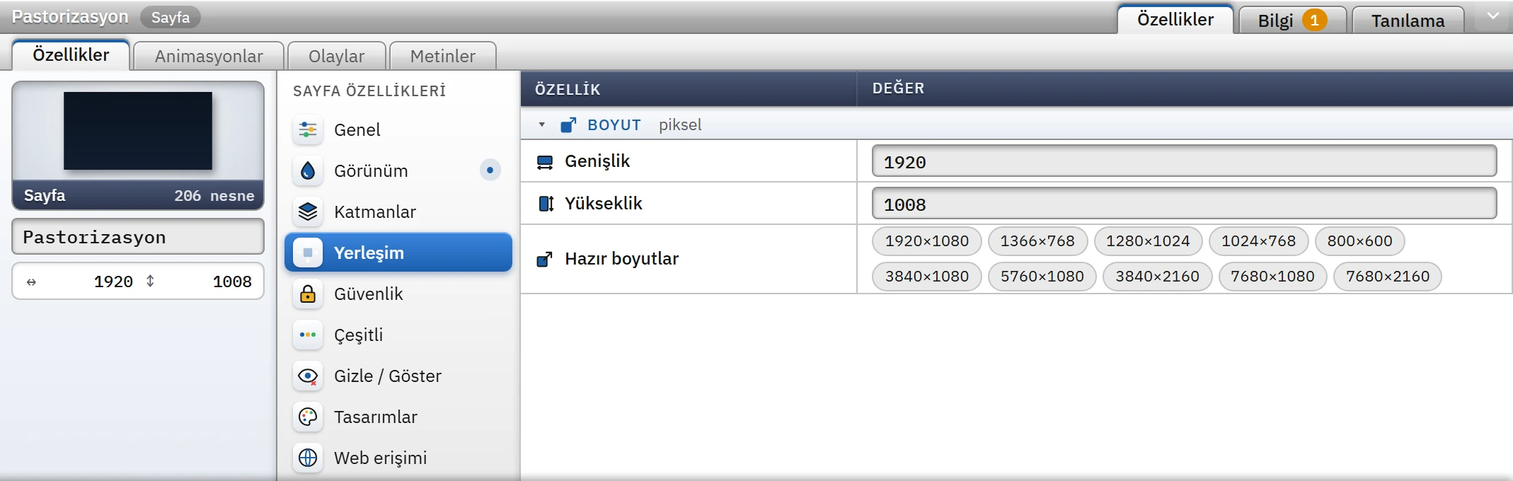 Yerleşim sınıfı: boyut ve hazır boyutlar.
