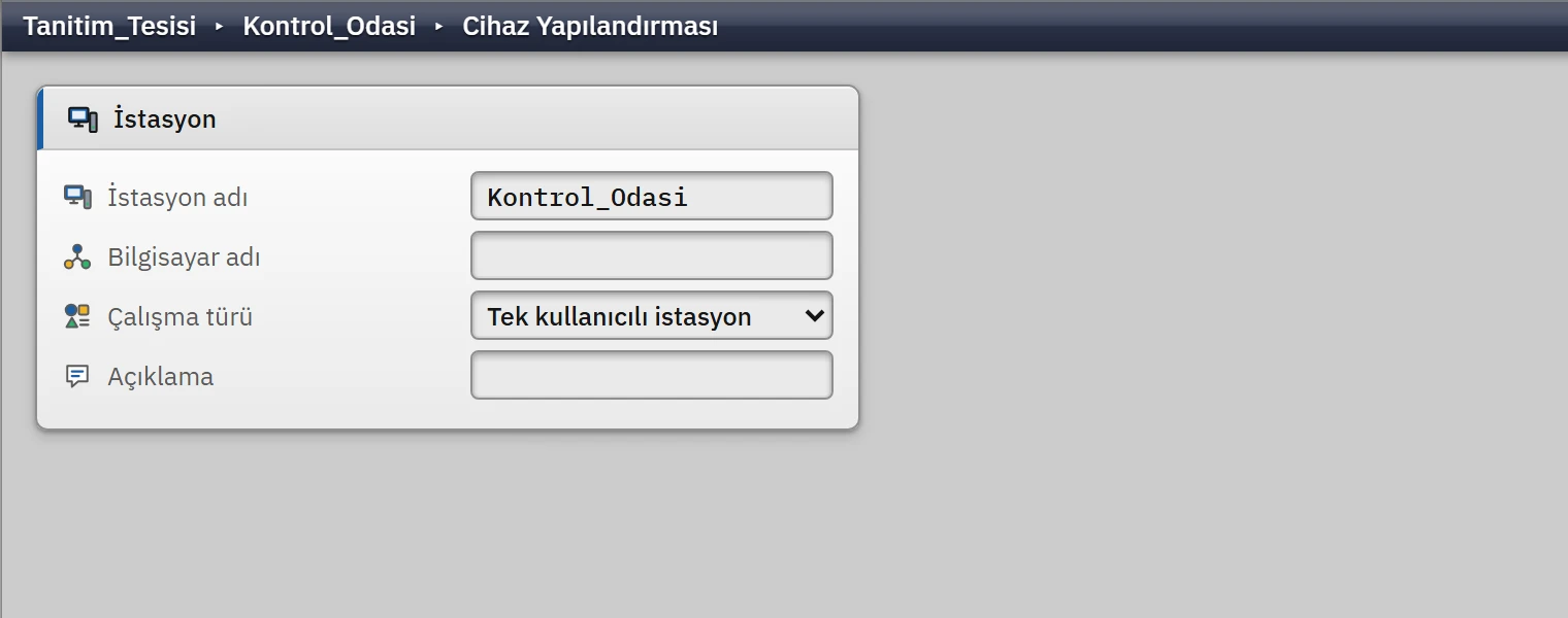 Cihaz Yapılandırması: İstasyon kartında dört alan.
